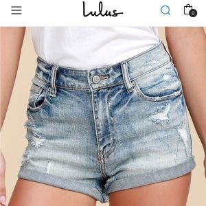 Lulu’s Eunina Kara Women’s High-Waisted Jean Shorts, Sz L
